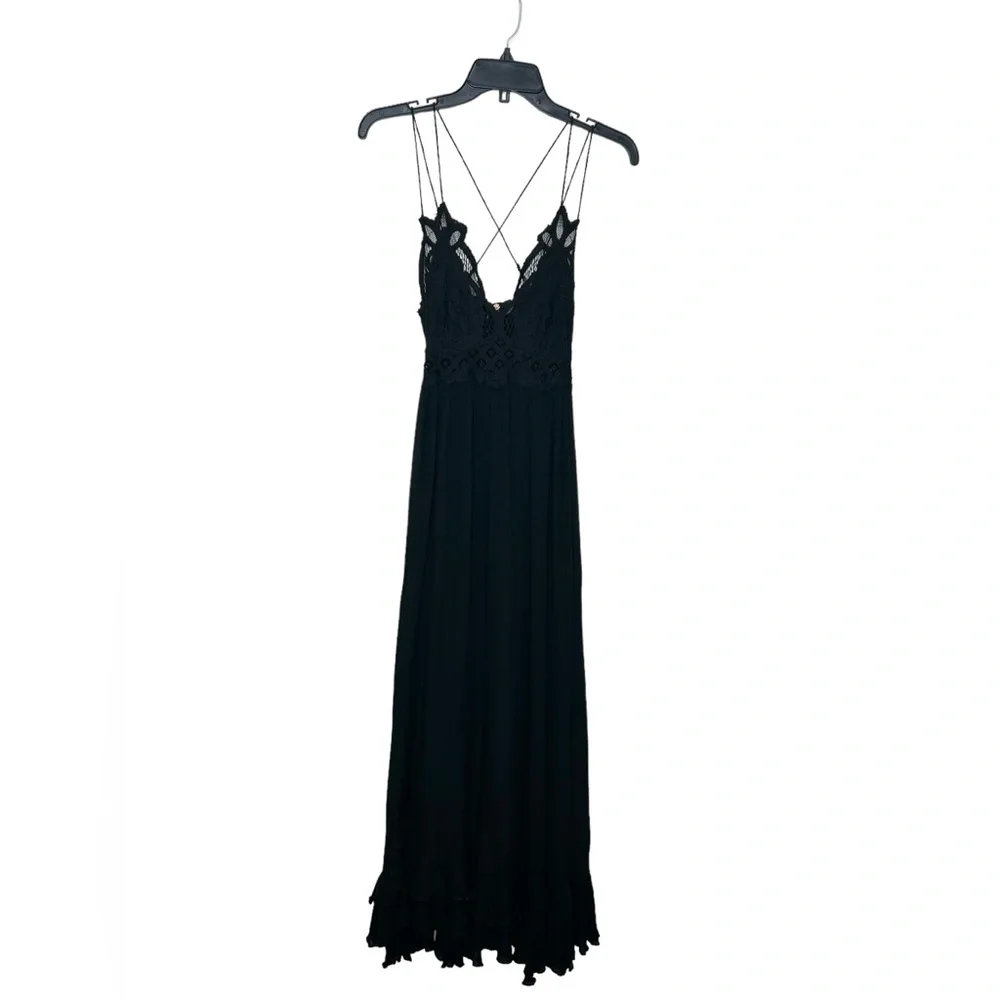 Free People FP One Adella Maxi Slip Dress in Black, Size S - Picture 1 of 10